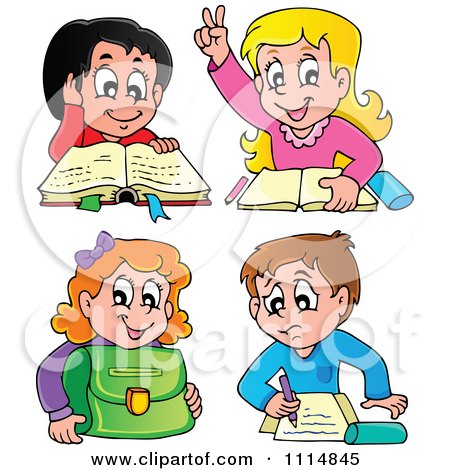 Children Reading Books Clip Art