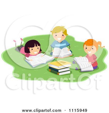 Children Reading Books Together Clip Art