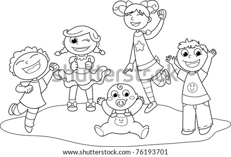 Coloring Pictures Of Children Playing Together