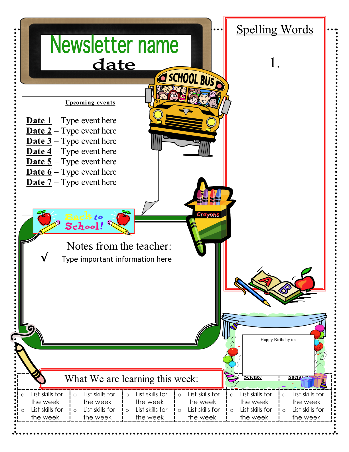 Elementary School Newsletter Templates Free